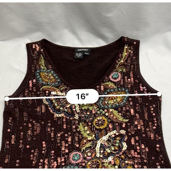 Radzoli Sweater Vest Women's Size Medium Brown Beaded Sequinned Artsy V Neck - Picture 5 of 7